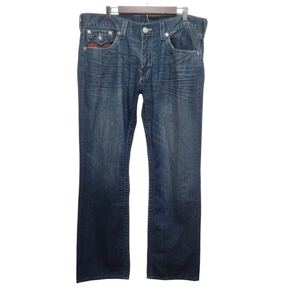 True Religion Straight Flap Blue Jeans Size 38